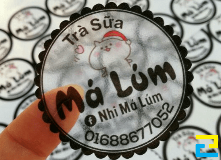 Mẫu in tem ly trà sữa hình tròn cắt bế răng cưa