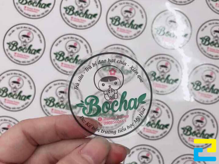 Mẫu in tem ly trà sữa hình tròn trên Decal trong