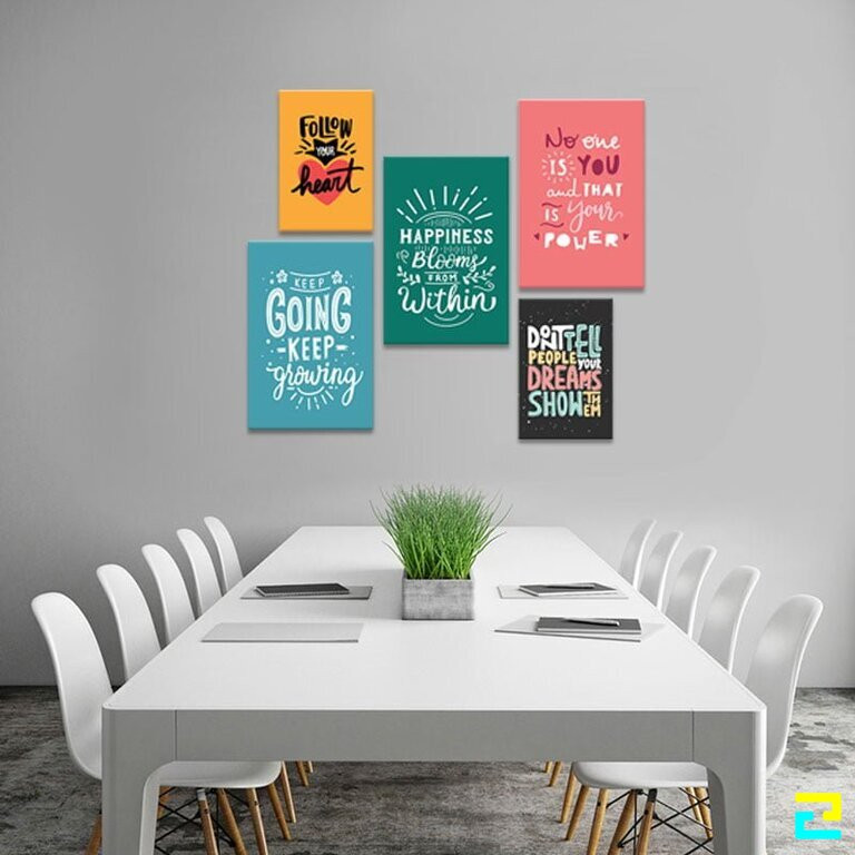 Mẫu tranh trang trí văn phòng với lời cổ động làm việc cùng nhiều tông màu sắc độc đáo