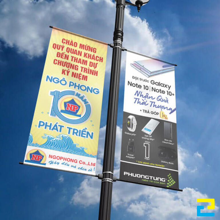 Băng rôn in bạt 2 da chương trình kỷ niệm của công ty và khuyến mại tại các cửa hàng