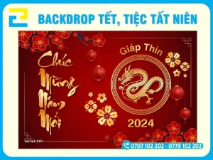 Mẫu 1: Backdrop với tông màu đỏ chủ đạo, được thiết kế với kiểu chữ đơn giản, dễ đọc