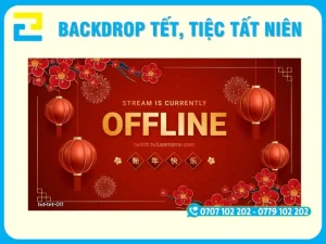 Mẫu 11: Mẫu backdrop tất niên tông đỏ vàng rực rỡ