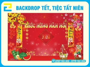 Mẫu 2: Mẫu backdrop với tông màu đỏ - vàng nổi bật, đặc trưng