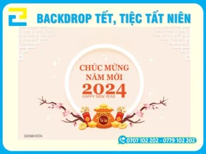 Mẫu 4: Mẫu backdrop tất niên tông màu hồng khác biệt, hiện đại