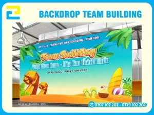 Mẫu backdrop team buiding Vượt gian nan- Đập tan thách thức