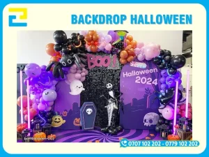 Mẫu Backdrop Halloween màu tím đen ma mị