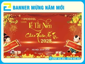 Banner thiết kế truyền thống màu đỏ vàng trang trí công ty