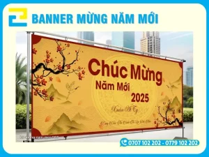 Banner Tết phong cách cổ điển nền vàng hoa đào