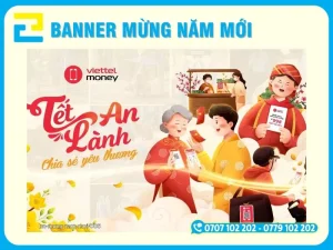 Banner Tết an lành chia sẻ yêu thương minh họa gia đình ngày Tết truyền thống Việt Nam