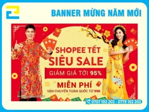 Banner Tết khuyến mãi siêu sale phong cách thương mại dùng cho cửa hàng
