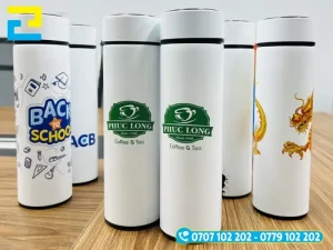 Decal DTF in logo thương hiệu dán lên ly