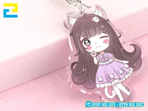 Móc khoá nhân vật hoạt hình nữ trên mica trong