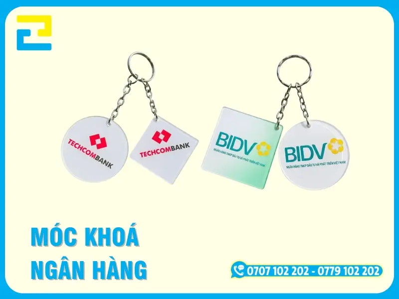 Báo Giá Móc Khoá Ngân Hàng Mica In UV Bền Màu, Chuyên Nghiệp
