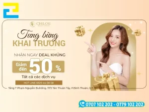 Background khai trương spa vàng be ấm áp kèm thông tin khuyến mãi