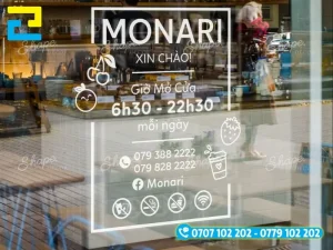 Decal trong được in để dán cửa kính tại quán cà phê Nha Trang