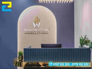 Quầy lễ tân vách formex cúng cáp, tạo hiệu ứng chiều sâu