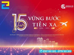 Background kỷ niệm 15 năm thành lập in slogan công ty