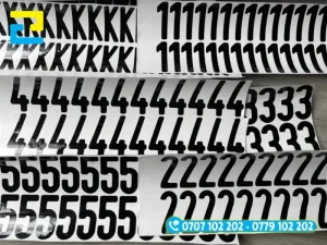 Chữ và số dán biển xe cắt trên nền decal đen bóng, dán phục hồi biển số