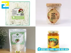 Tem dán hộp mứt dừa non bằng giấy craft