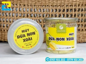 Tem nhãn mứt dừa non phụ thuộc vào loại bao bì