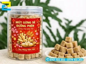 Trên tem nhãn in thông tin về mứt tết