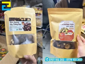 Tem nhãn nấm hương in trên decal giấy phù hợp cho nấm hương sấy khô