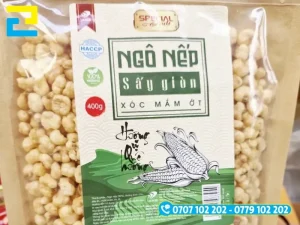 In Án 2H in tem nhãn ngô nếp sấy giòn sắc nét, bám dính tốt