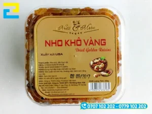 Tem nhãn nho khô in đầy đủ các thông tin về nguồn gốc, nguyên liệu