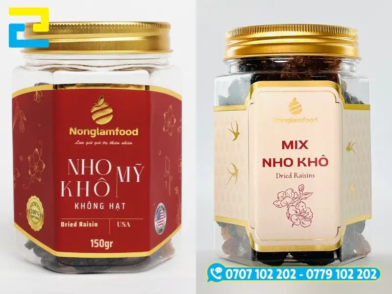 In tem decal nho khô trên decal 3M bám chắc trên lọ thuỷ tinh, tạo cảm giác cao cấp