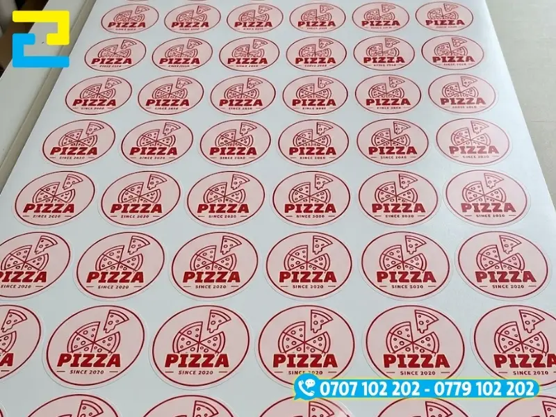 Decal couche in tem nhãn pizza dán ngoài hộp carton pizza