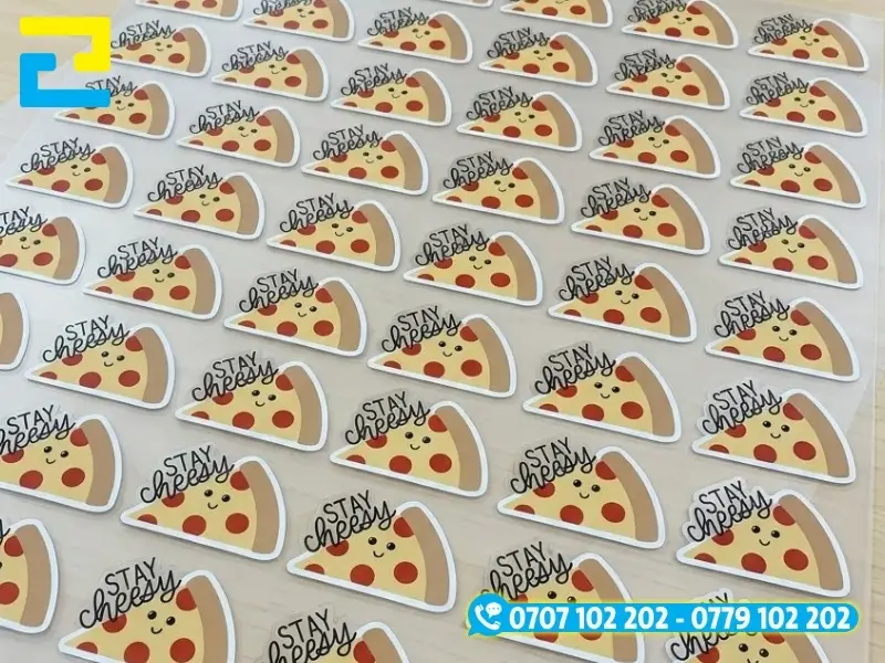 In tem nhãn pizza trên decal trong