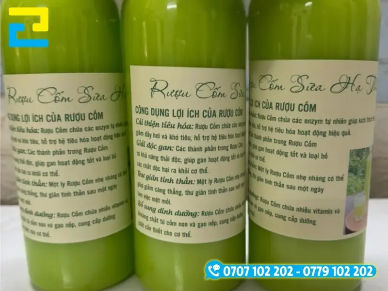 Trên tem nhãn rượu in những thông tin về rượu cốm