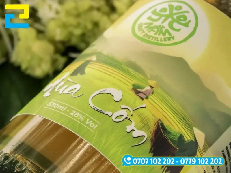 Mặt trước tem nhãn rượu cốm in tên sản phẩm