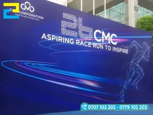 Backdrop cho sự kiện chạy bộ nội bộ với thiết kế đồ họa ấn tượng