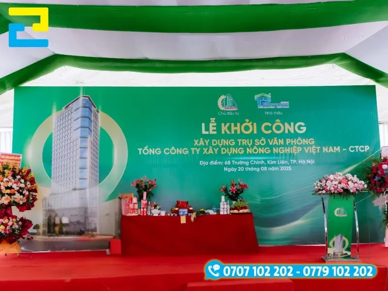 Background công ty cho lễ khởi công tông màu xanh lá bắt mắt