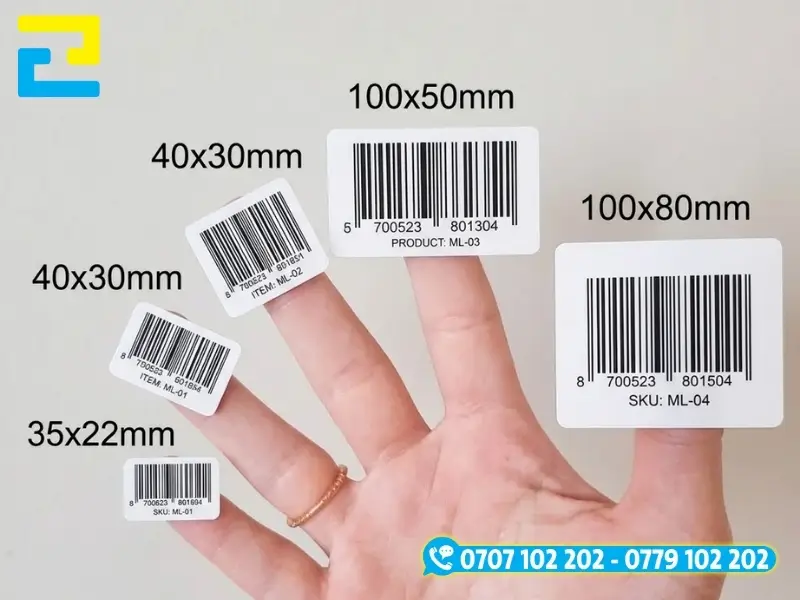 Kích thước decal mã vạch Đà Lạt rất đa dạng, ứng dụng với nhiều loại hàng hóa và sản phẩm khác nhau