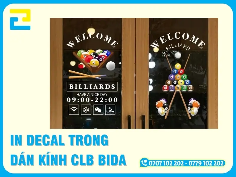 Xưởng In Decal Trong Dán Kính Clb Bida Màu Đẹp, Đẳng Cấp