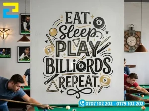 Mẫu slogan phong cách Typography in decal trong dán trang trí CLB bida