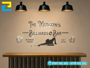 Mẫu in decal trong dán trang trí quầy bar của CLB bida