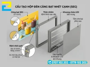 Khung nhôm nhét cạnh sở hữu cấu tạo profile định hình bền bỉ với rãnh ron hiện đại