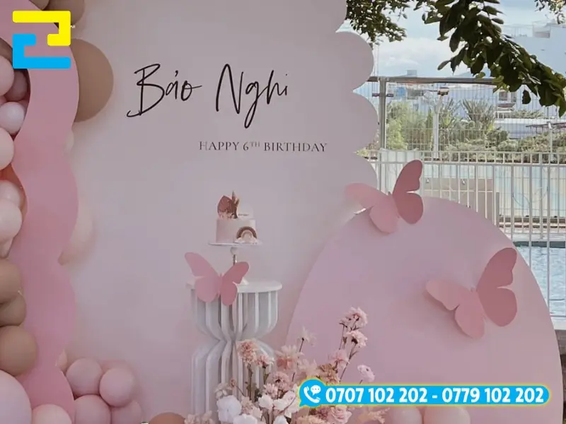Background sinh nhật kết hợp bong bóng trang trí