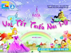 Những thông tin có trên backdrop Quốc Tế Thiếu nhi cần được thiết kế với bố cục hợp lý, ngoài ra, thông tin cần được tóm tắt súc tích và rút gọn
