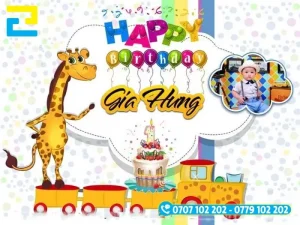 Mẫu 9: Phông nền có kiểu chữ đơn giản – nghệ thuật, có những hình ảnh như: Hình ảnh bé trai, hình ảnh động vật, hình ảnh bóng bay,… được thiết kế đẹp mắt