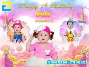 Mẫu 14: Phông nền có hình ảnh bé gái được thiết kế đẹp mắt, có những hình ảnh trang trí như: Hình ảnh công chúa, hình ảnh bông hoa,…