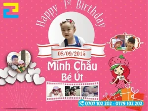 Mẫu 3: Phông nền có tông màu hồng chủ đạo, có kiểu chữ đơn giản, phông nền có những hình ảnh như: Hình ảnh bé gái và gia đình, hình ảnh hộp quà,…