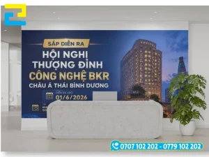 Mẫu 8: Phông nền có tông màu tím chủ đạo đẹp mắt, hình ảnh logo, hình ảnh trang trí được thiết kế với bố cục hợp lý, backdrop có kiểu chữ đơn giản