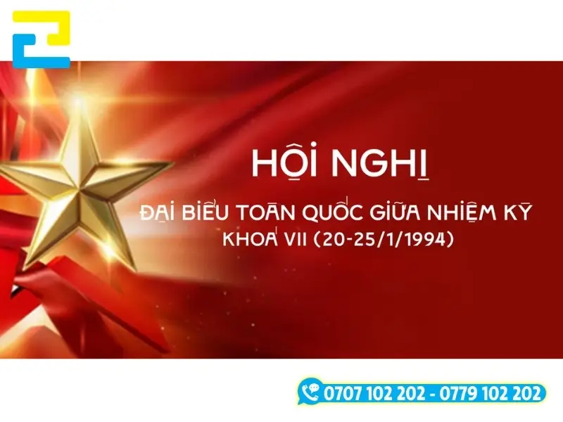Mẫu 6: Phông nền có tông màu đỏ chủ đạo, tên của sự kiện hội nghị được thiết kế với kích thước lớn, background có kiểu chữ đơn giản