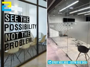 Decal trong suốt và decal mờ in nội dung trang trí tòa nhà, văn phòng tại Long An