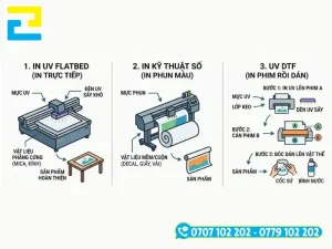 Sự khác biệt giữa 3 phương pháp in UV, in kỹ thuật số và in UV DTF khi gia công in decal Cần Thơ