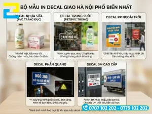 Tập hợp các mẫu chất liệu cơ bản được sử dụng phổ biến trong quy trình sản xuất in decal Hà Nội